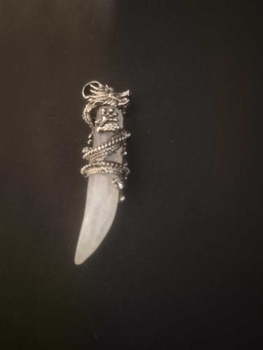 Sterling Silver Dragon Wrap Quartz Dagger Pendant - White